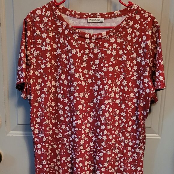 Microstar Pretty Red Floral Pullover Style Short Sleeved Dress Size XXL - Picture 1 of 9